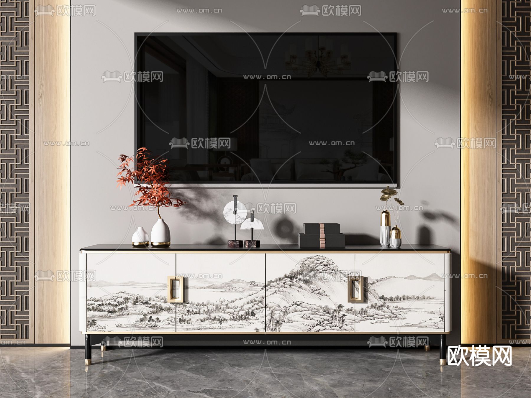 新中式轻奢电视柜3d模型