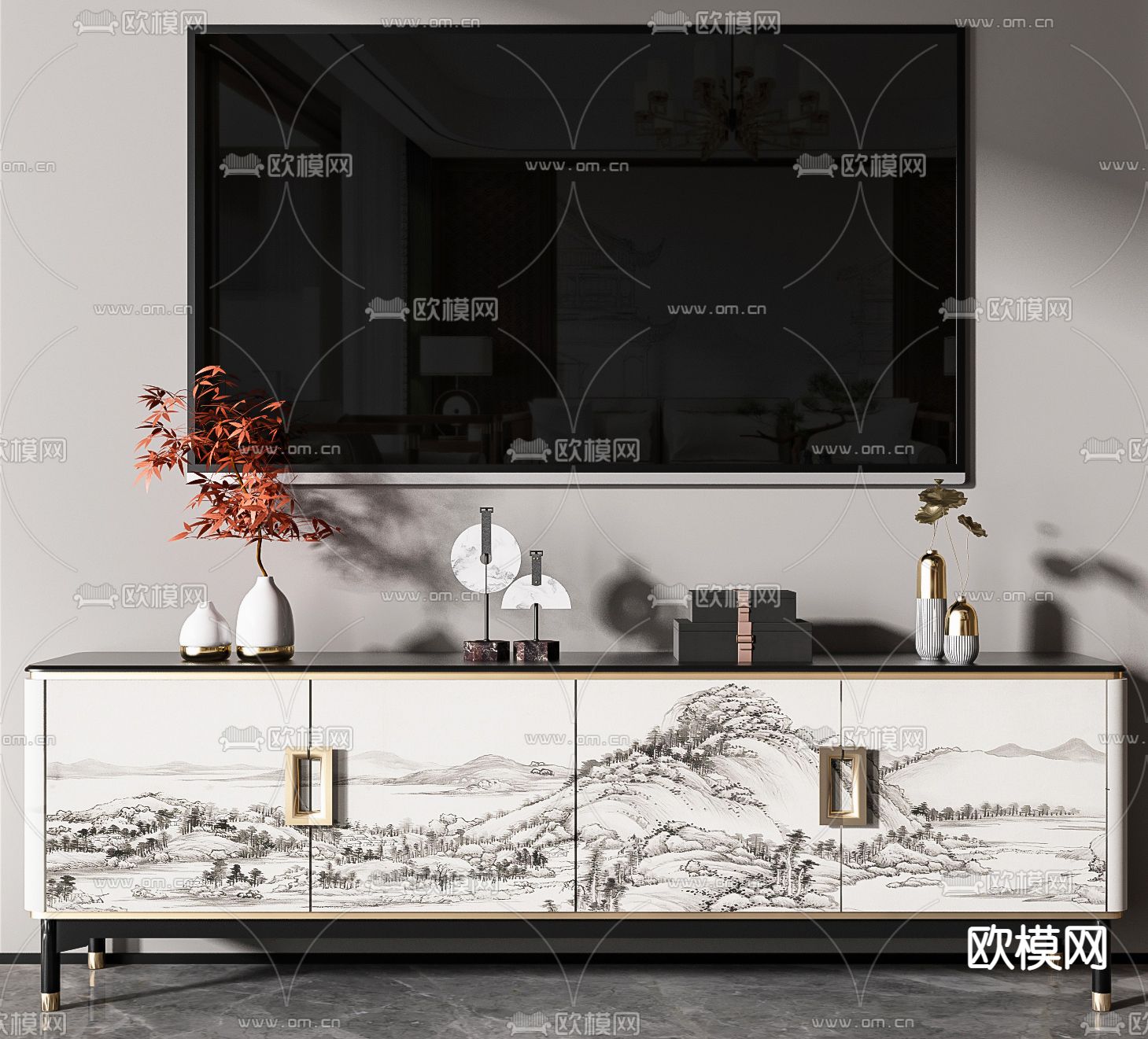 新中式轻奢电视柜3d模型