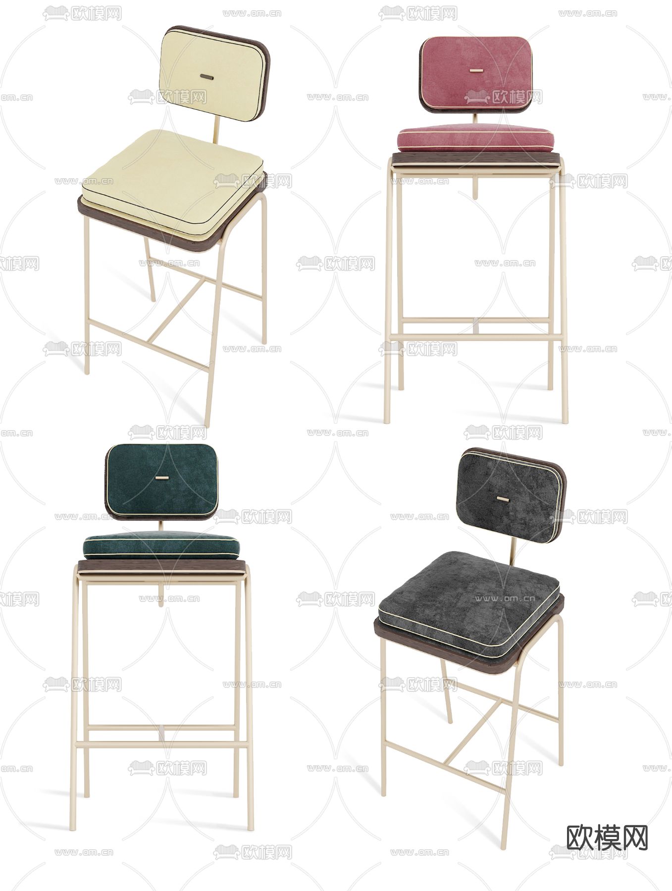 现代绒布吧台椅3d模型下载（渲染图1）