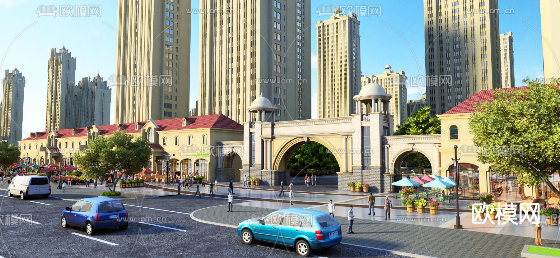 简欧小区入口大门门头3d模型