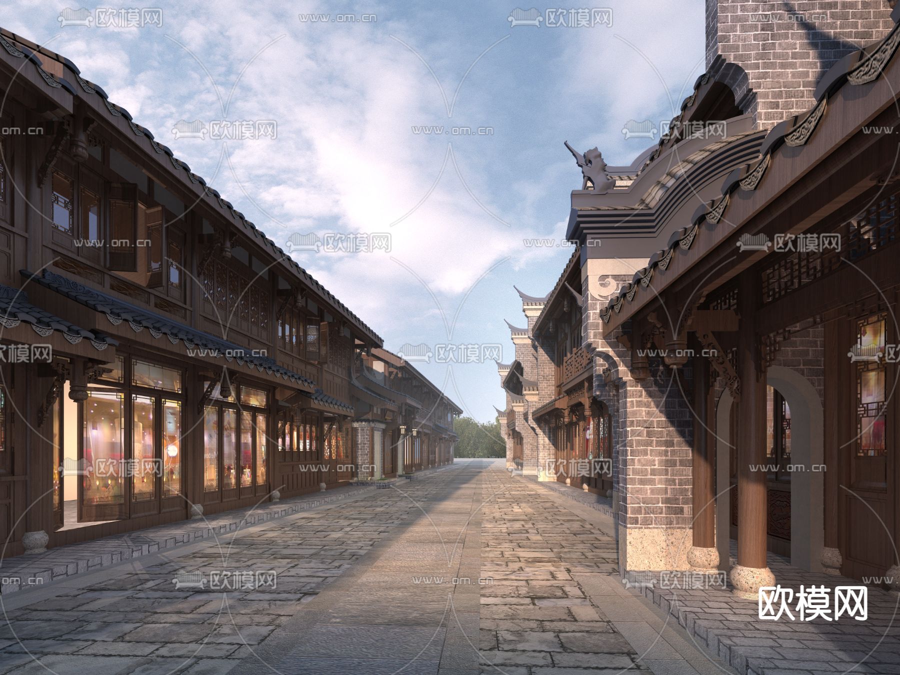 中式古建商业街3d模型下载