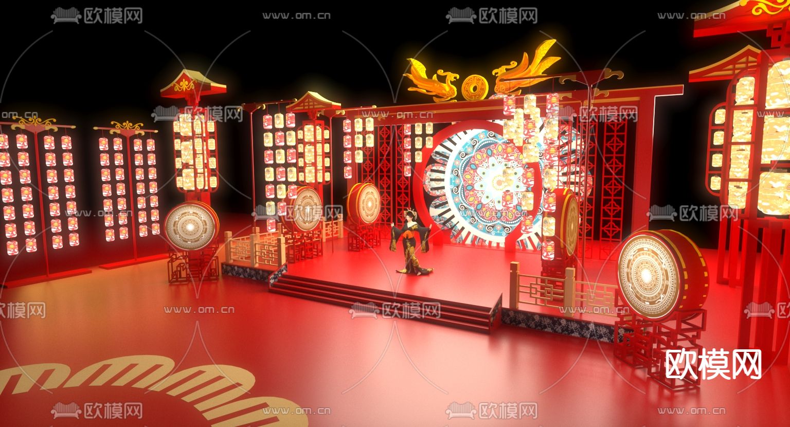 中式国风舞台表演3d模型