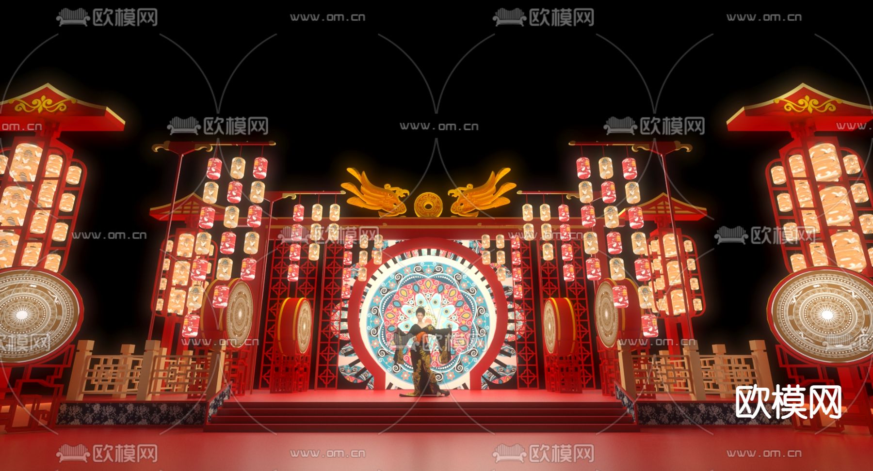 中式国风舞台表演3d模型