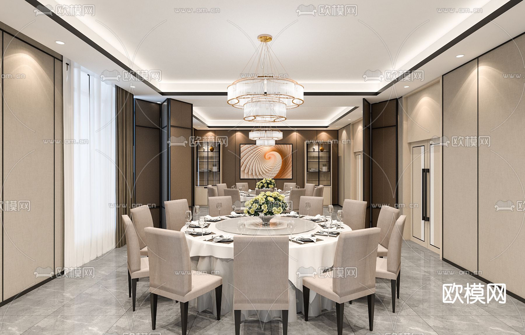 现代餐厅包厢su模型下载（渲染图1）
