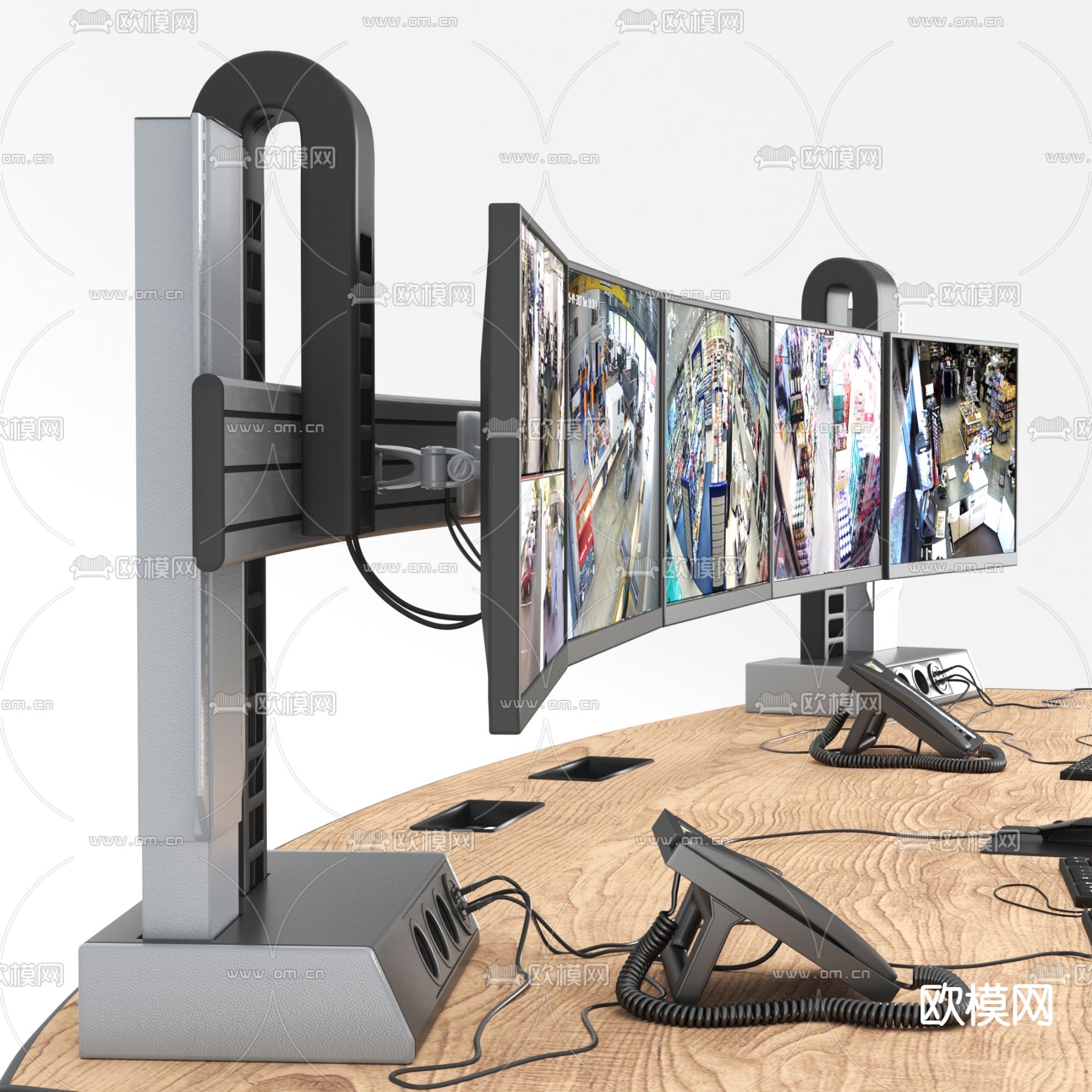 现代监控室监控台桌椅3d模型