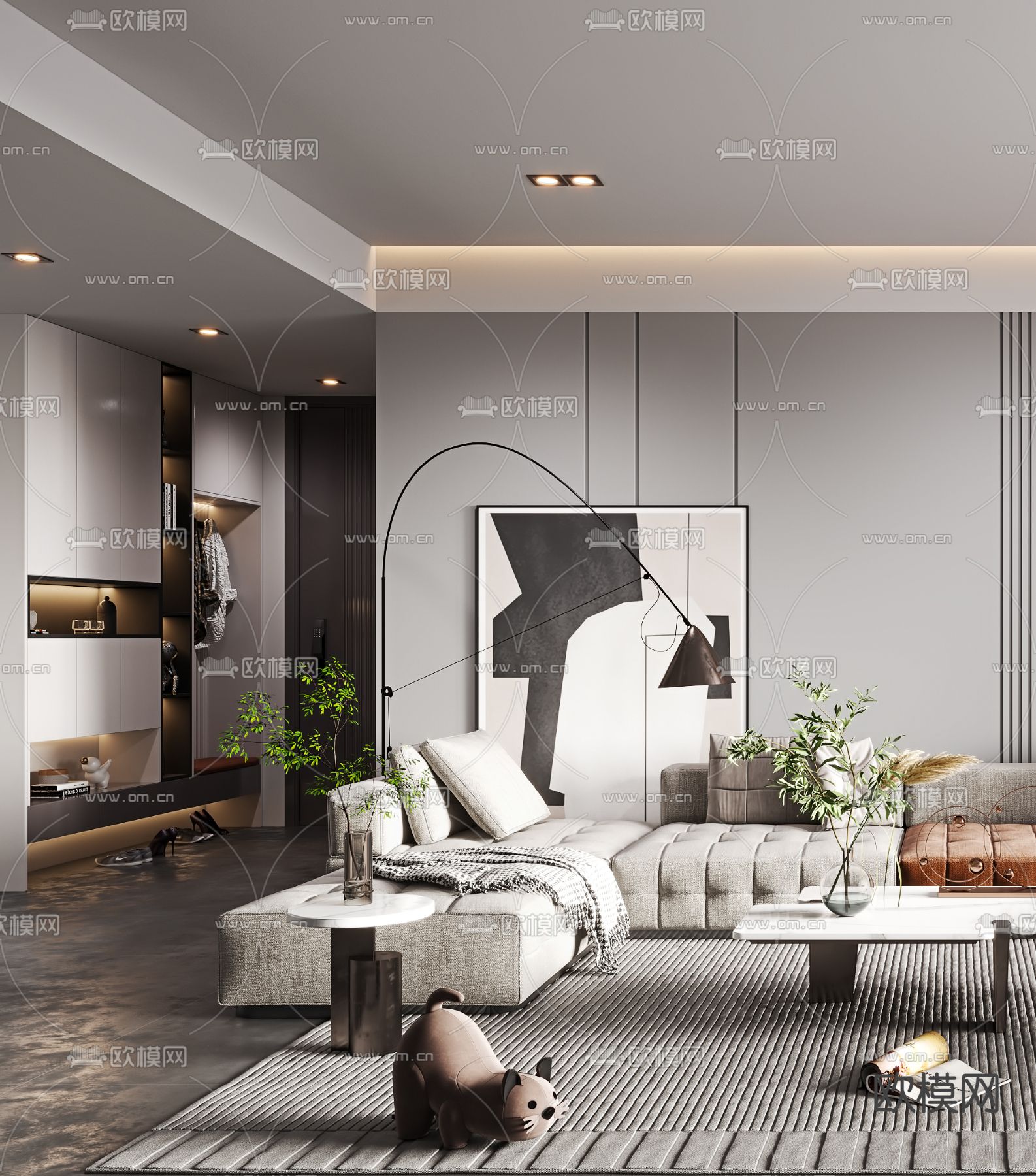 现代布艺转角沙发组合3d模型下载（渲染图4）