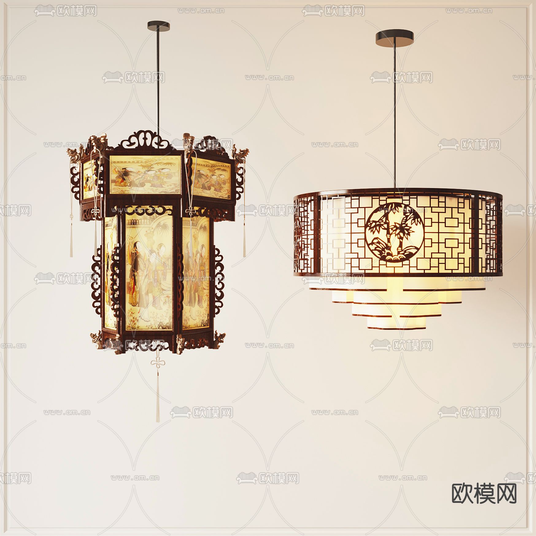 中式吊灯3d模型下载