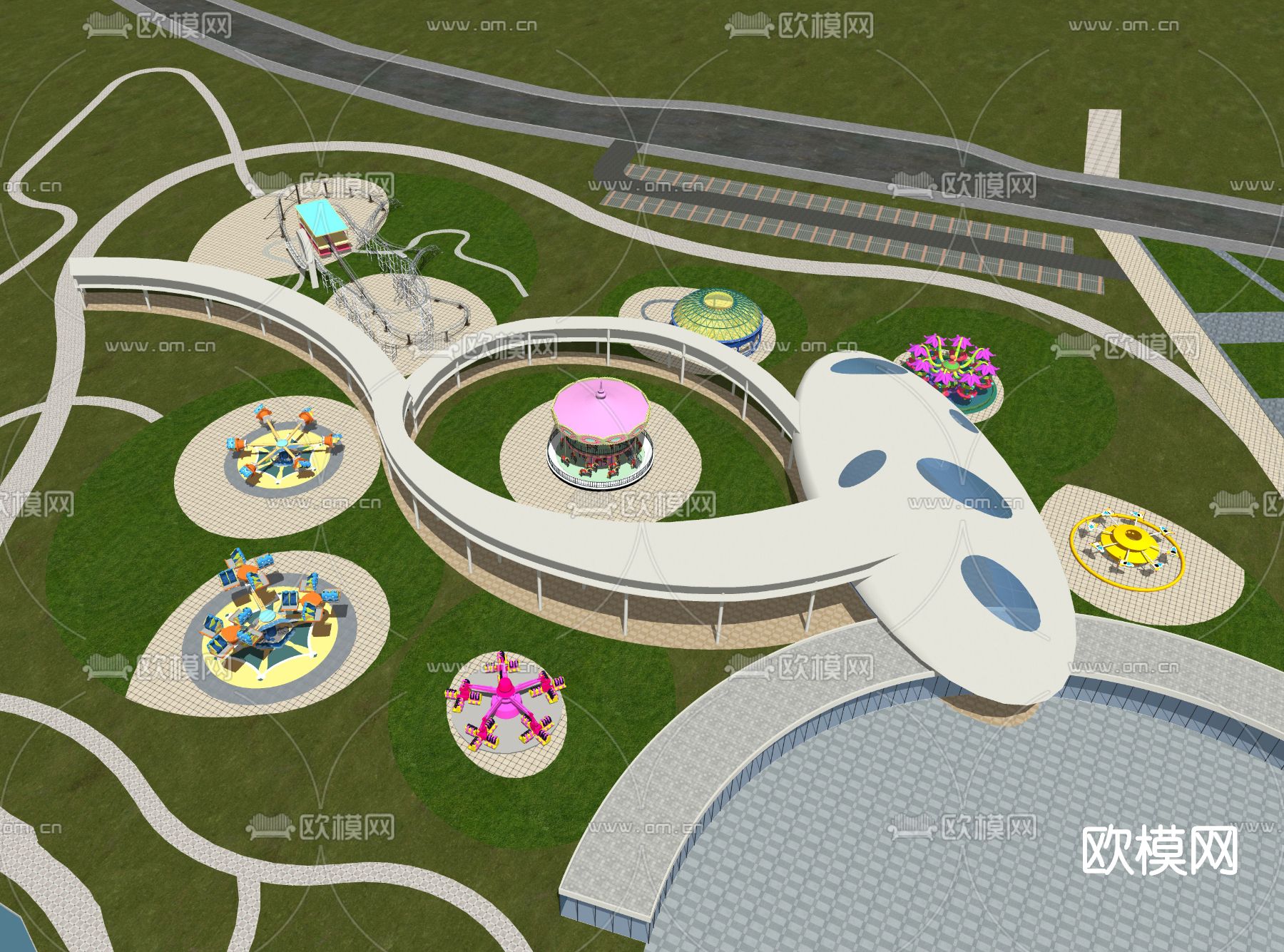 现代体育公园鸟瞰su模型下载（渲染图2）