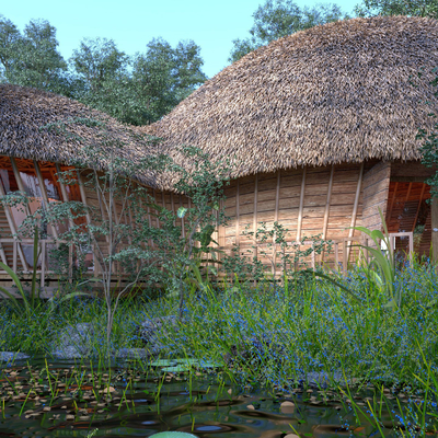  现代户外民宿su模型 