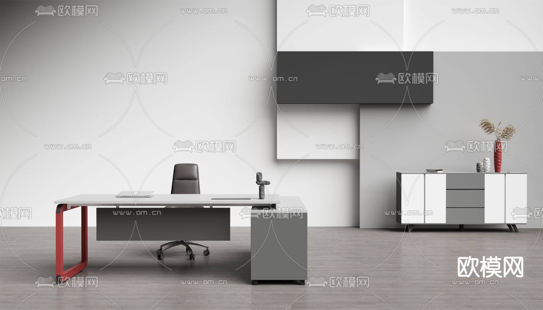 现代班台桌椅3d模型