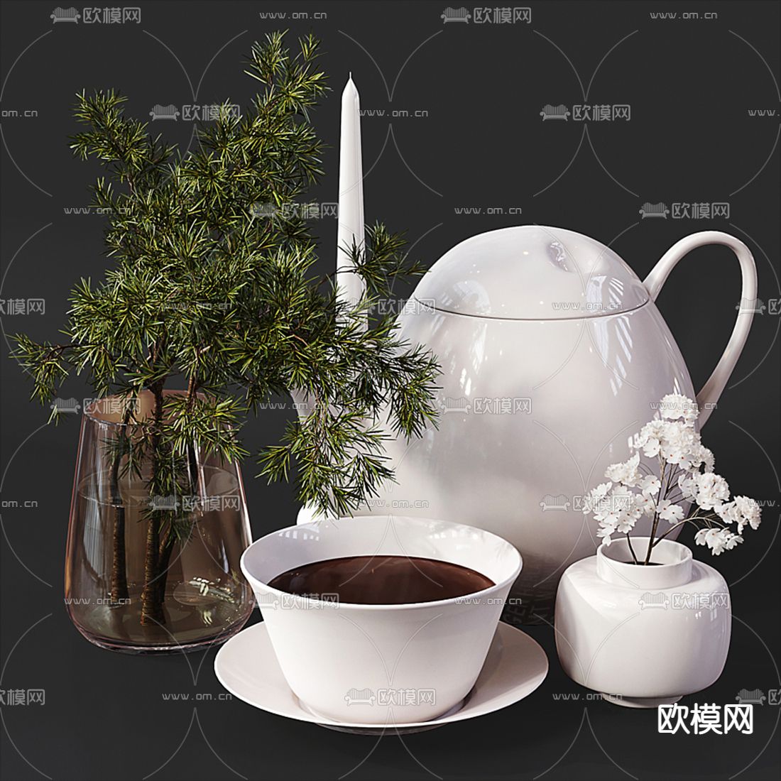 现代茶具茶壶花瓶3d模型