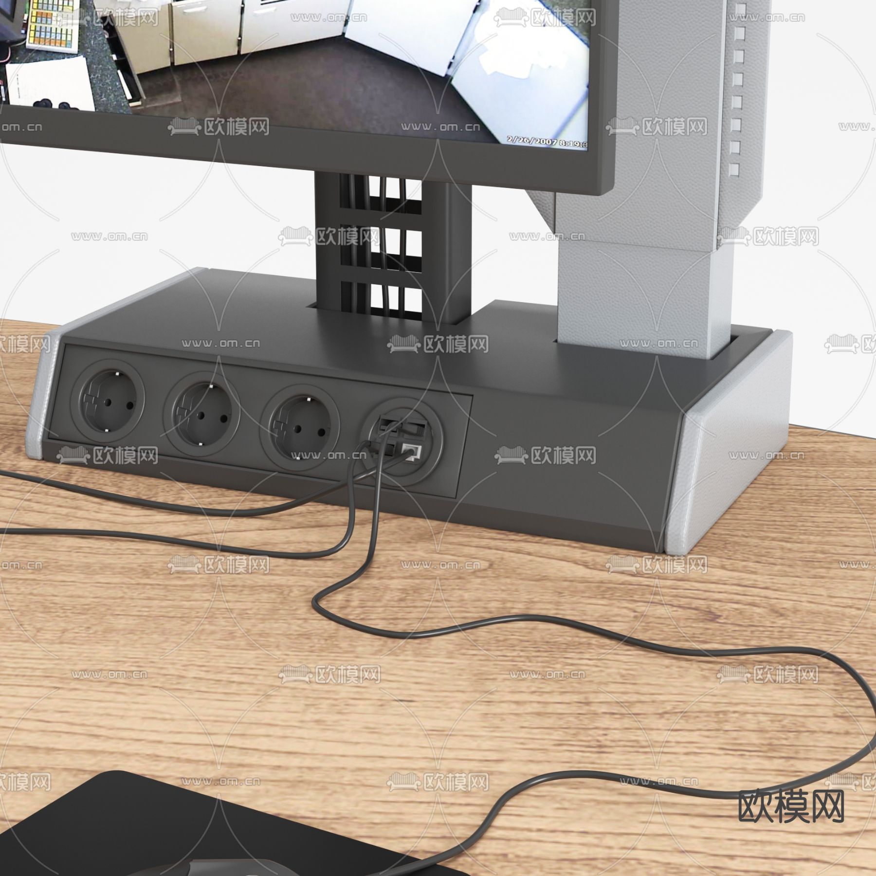 现代监控室监控台桌椅3d模型
