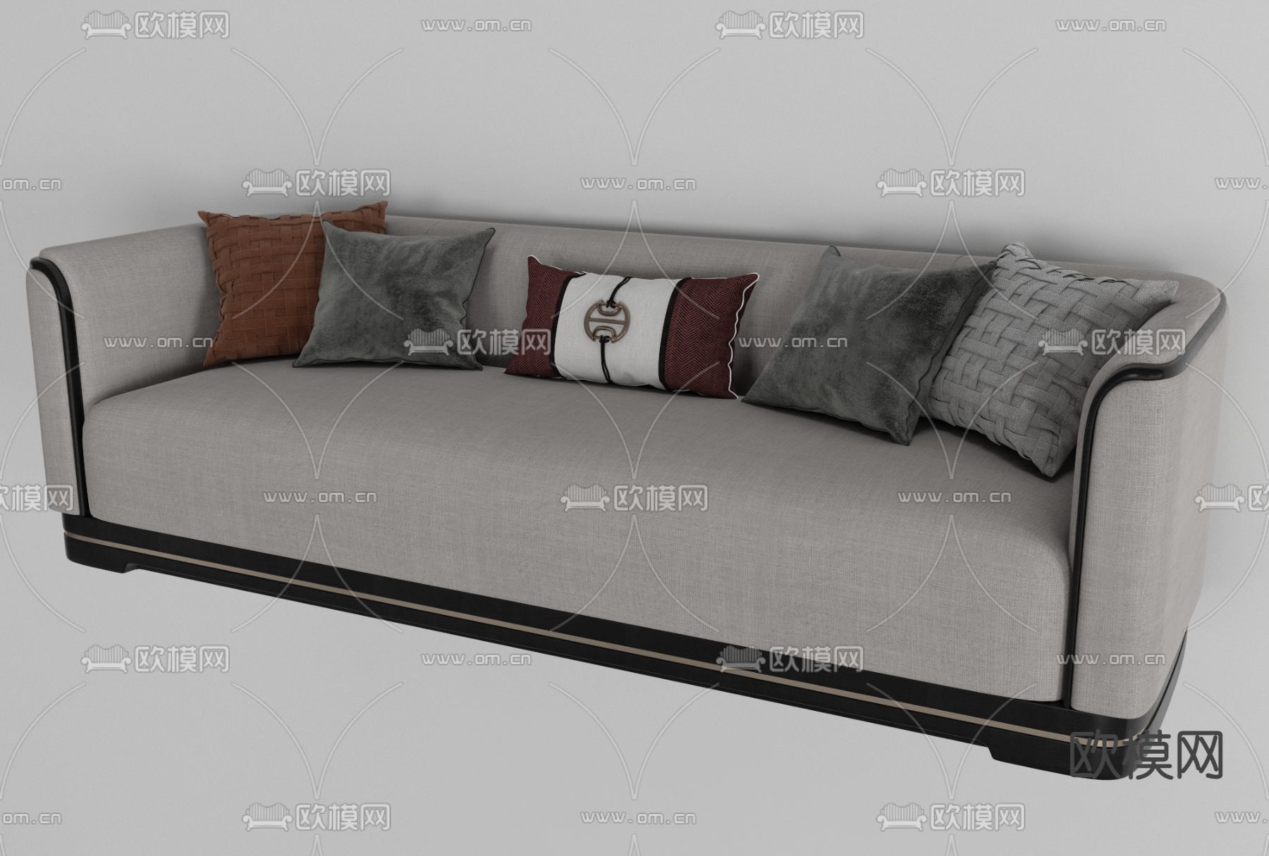 新中式布艺多人沙发免费3d模型下载