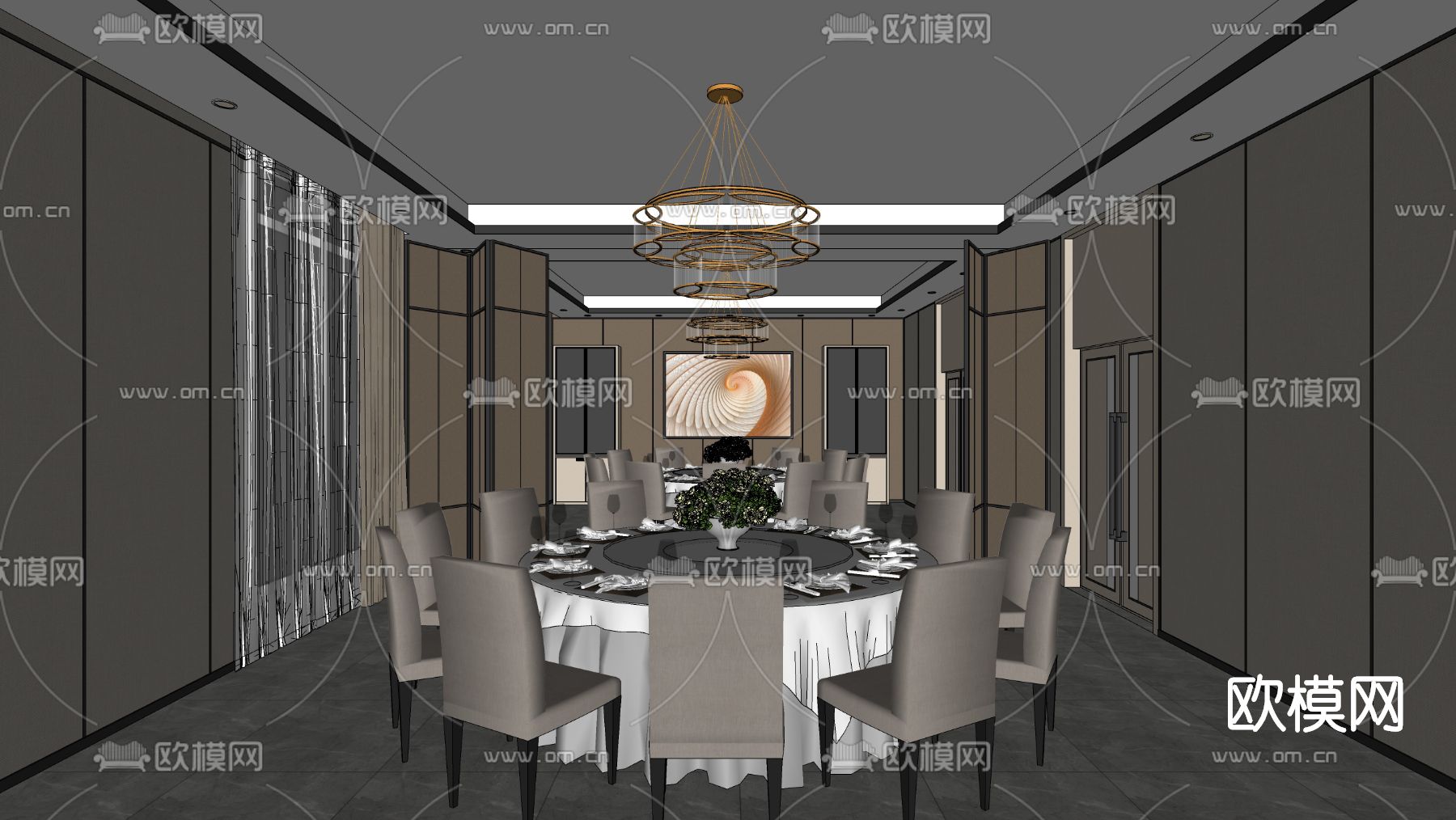 现代餐厅包厢su模型下载（渲染图2）