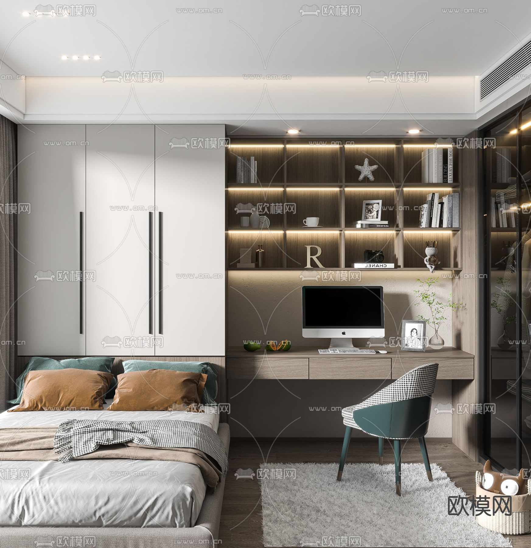 现代榻榻米卧室3d模型下载（渲染图2）