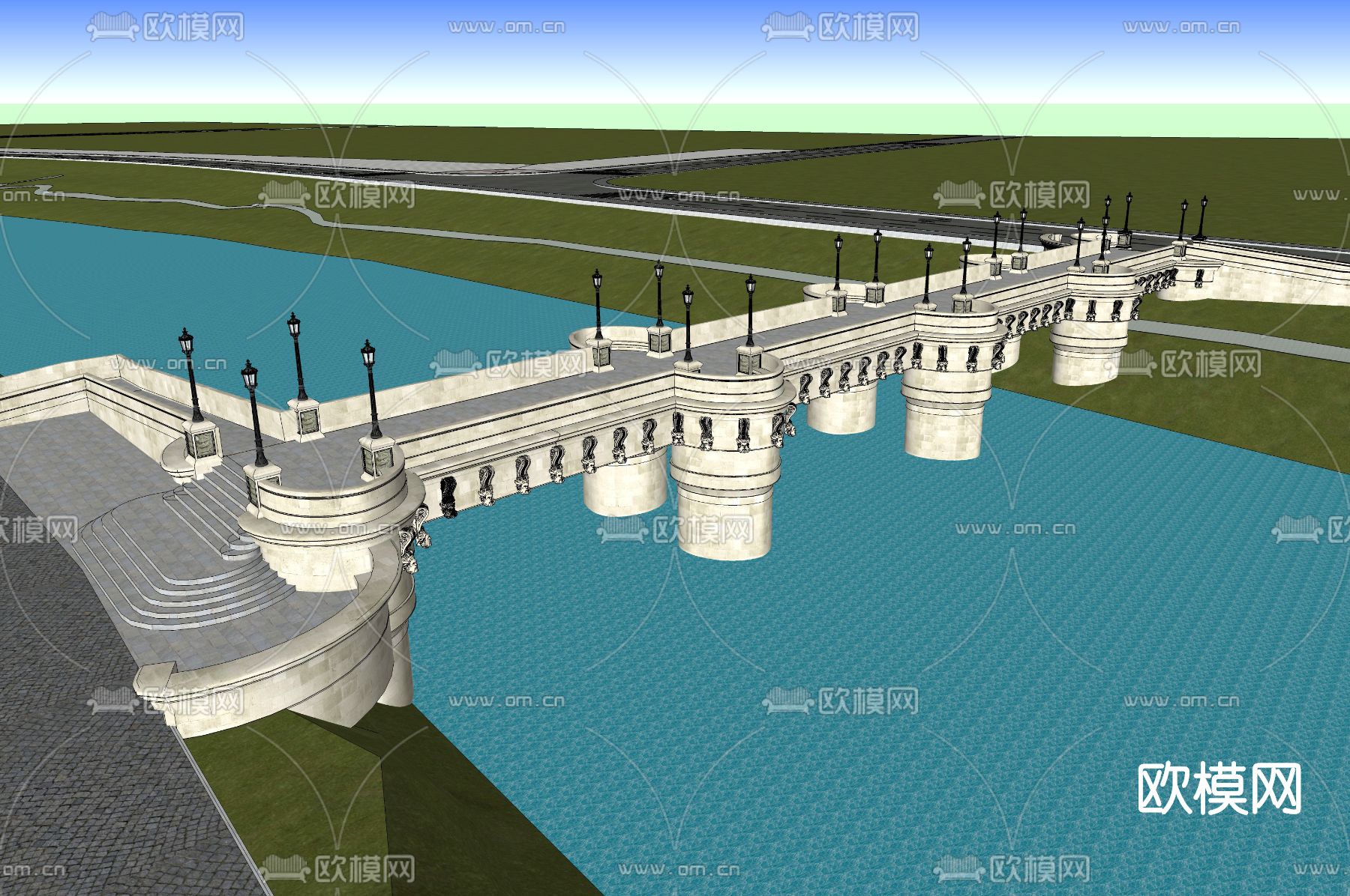 欧式桥梁su模型下载（渲染图3）