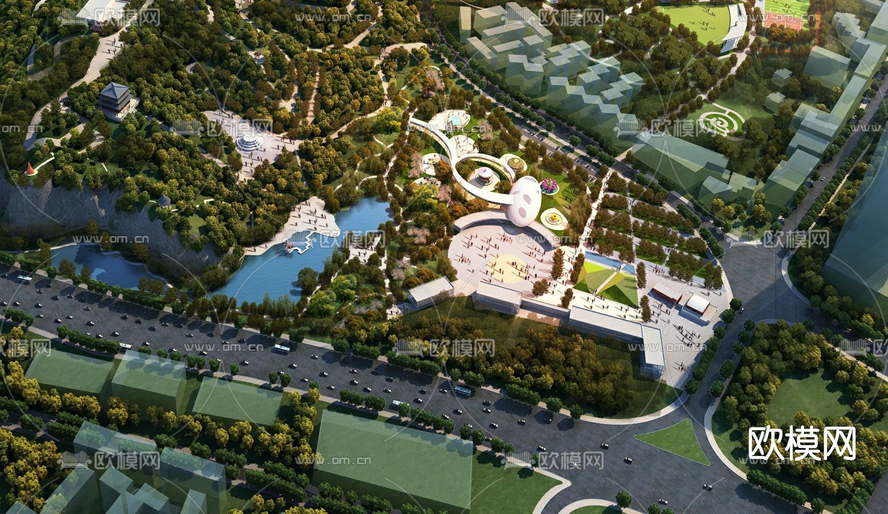 现代体育公园鸟瞰su模型下载（渲染图1）