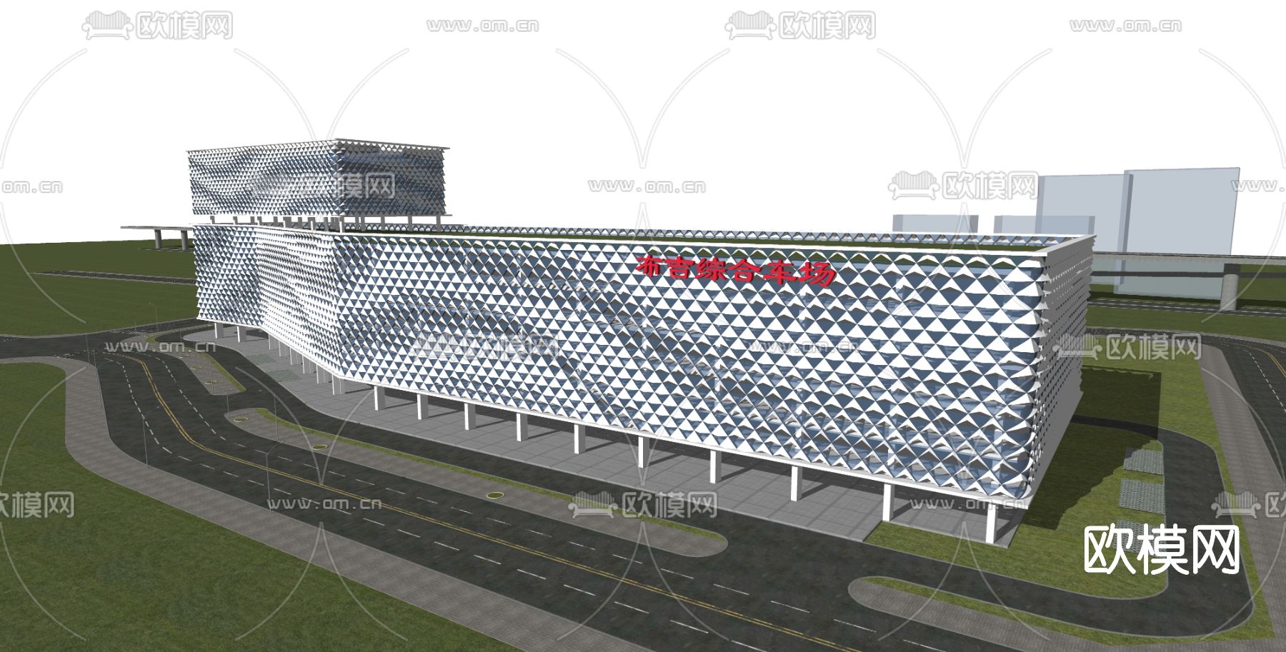 现代停车楼su模型下载（渲染图1）