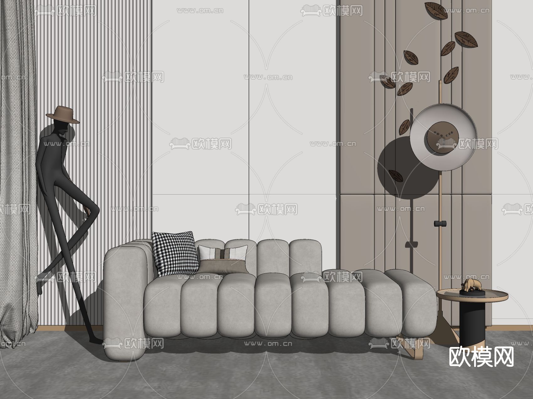 现代布艺休闲沙发su模型下载（渲染图2）