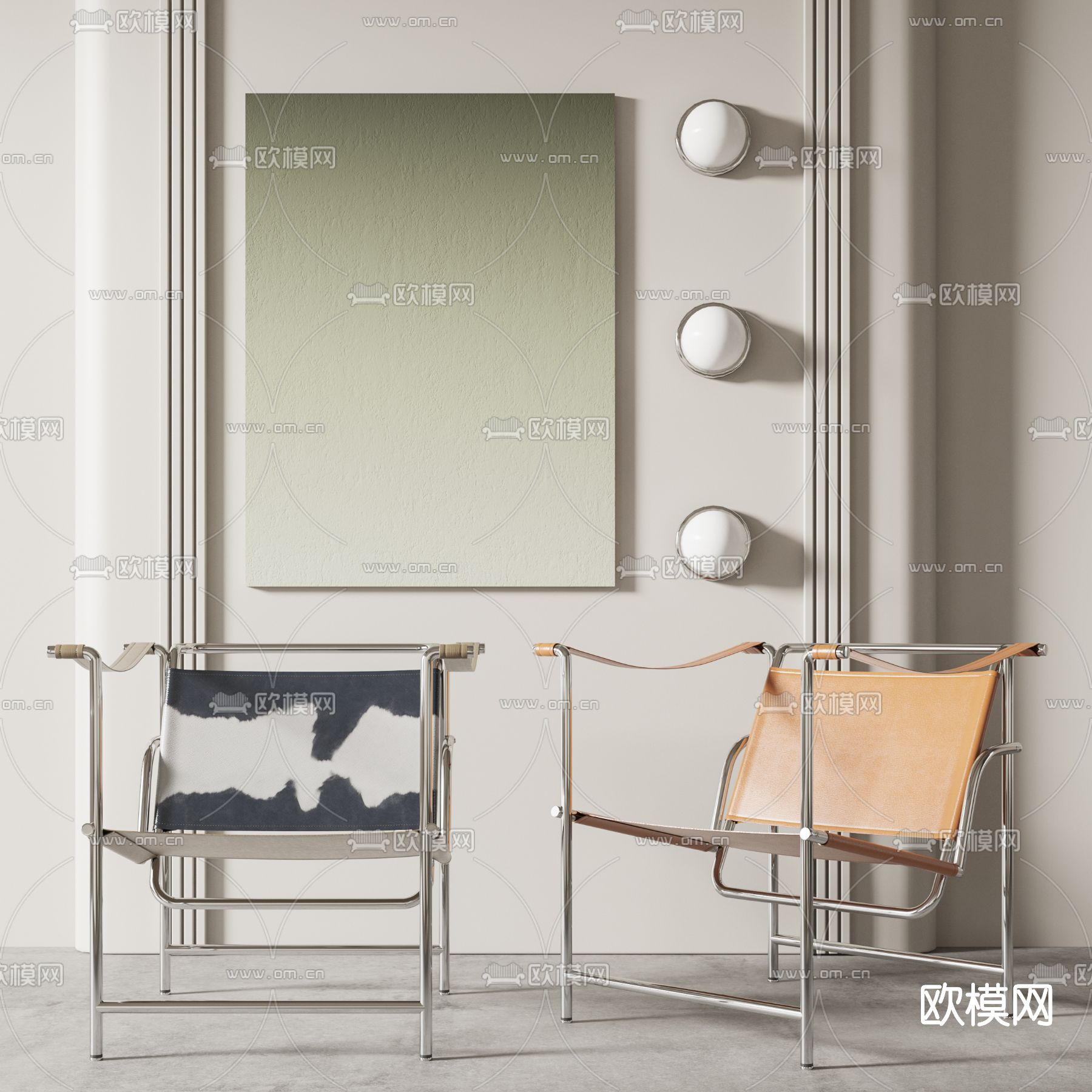 现代铁艺休闲椅su模型下载（渲染图1）