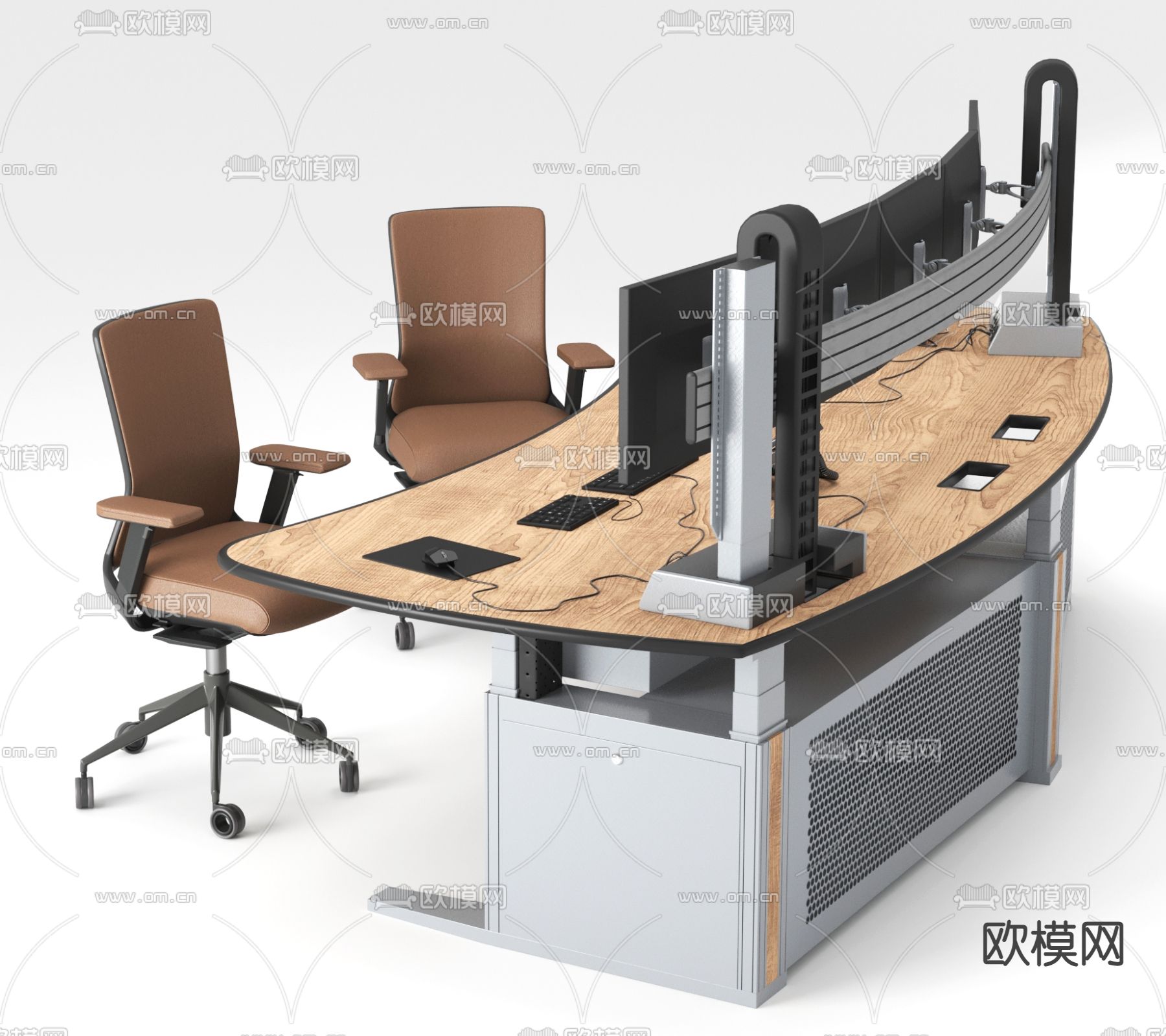 现代监控室监控台桌椅3d模型