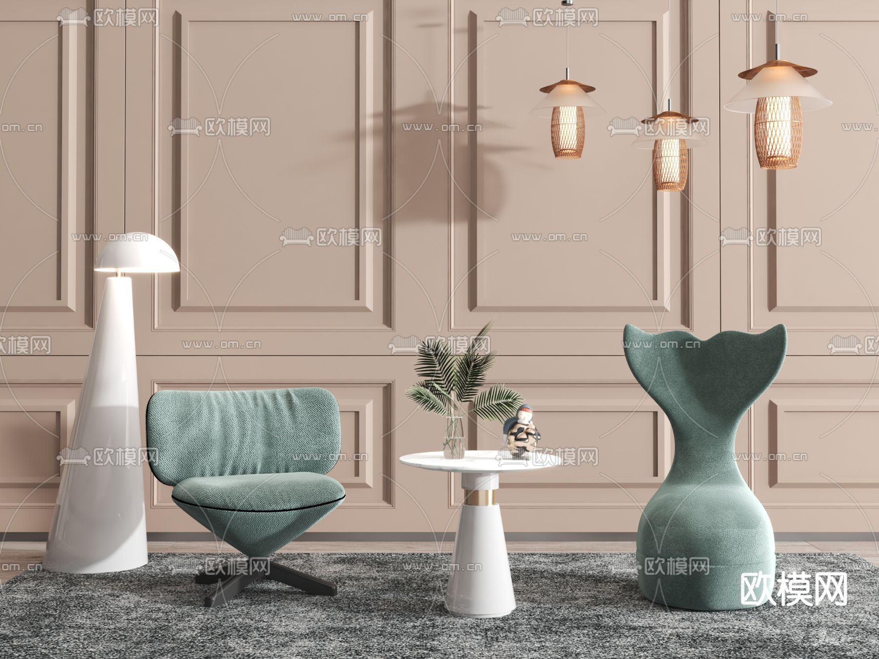 现代绒布单人沙发3d模型下载