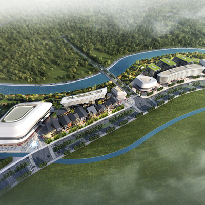  现代商业街鸟瞰su模型 