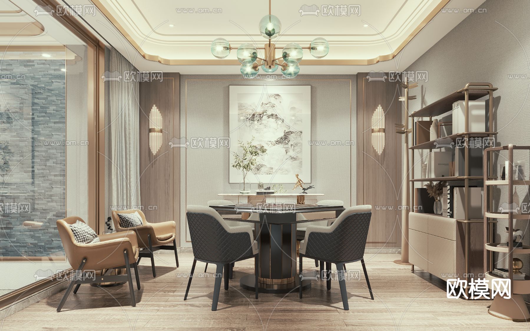 新中式棋牌室3d模型下载