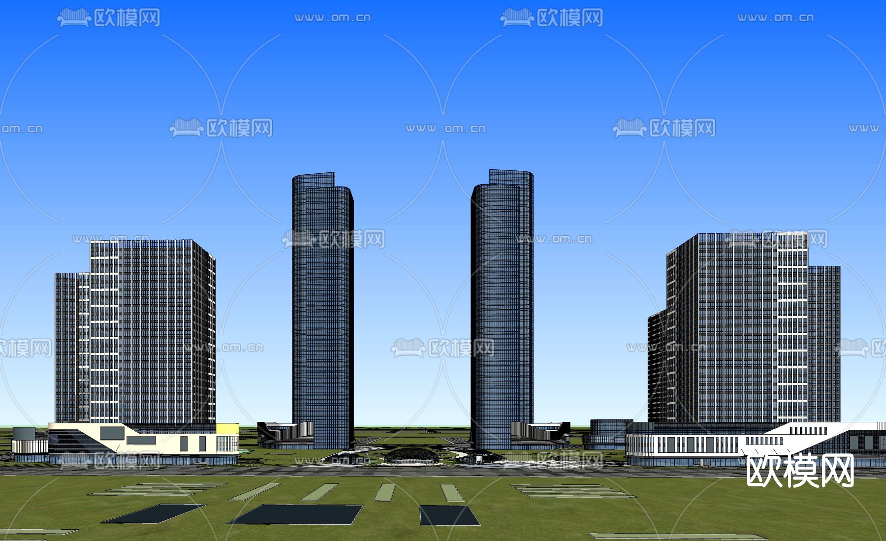 现代办公楼鸟瞰su模型下载（渲染图3）