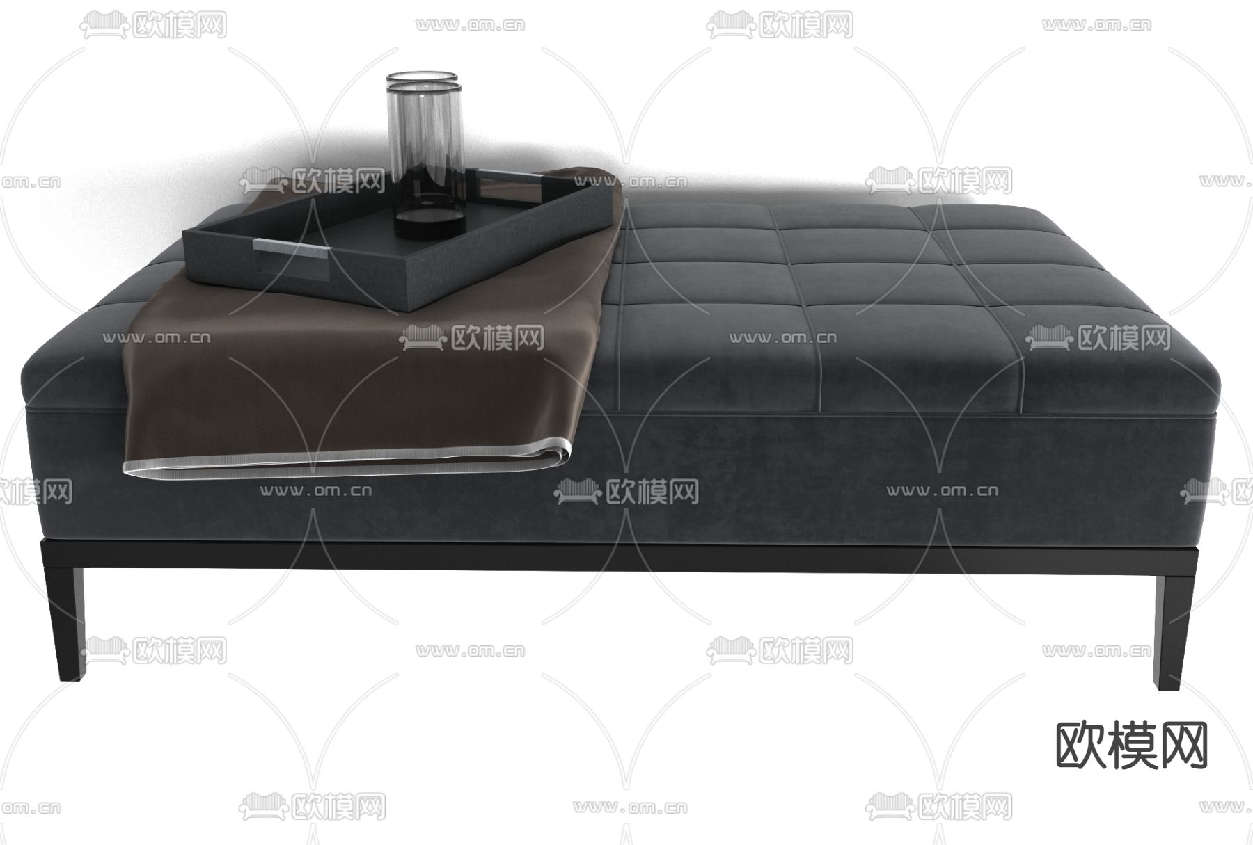 新中式布艺沙发脚踏免费3d模型下载