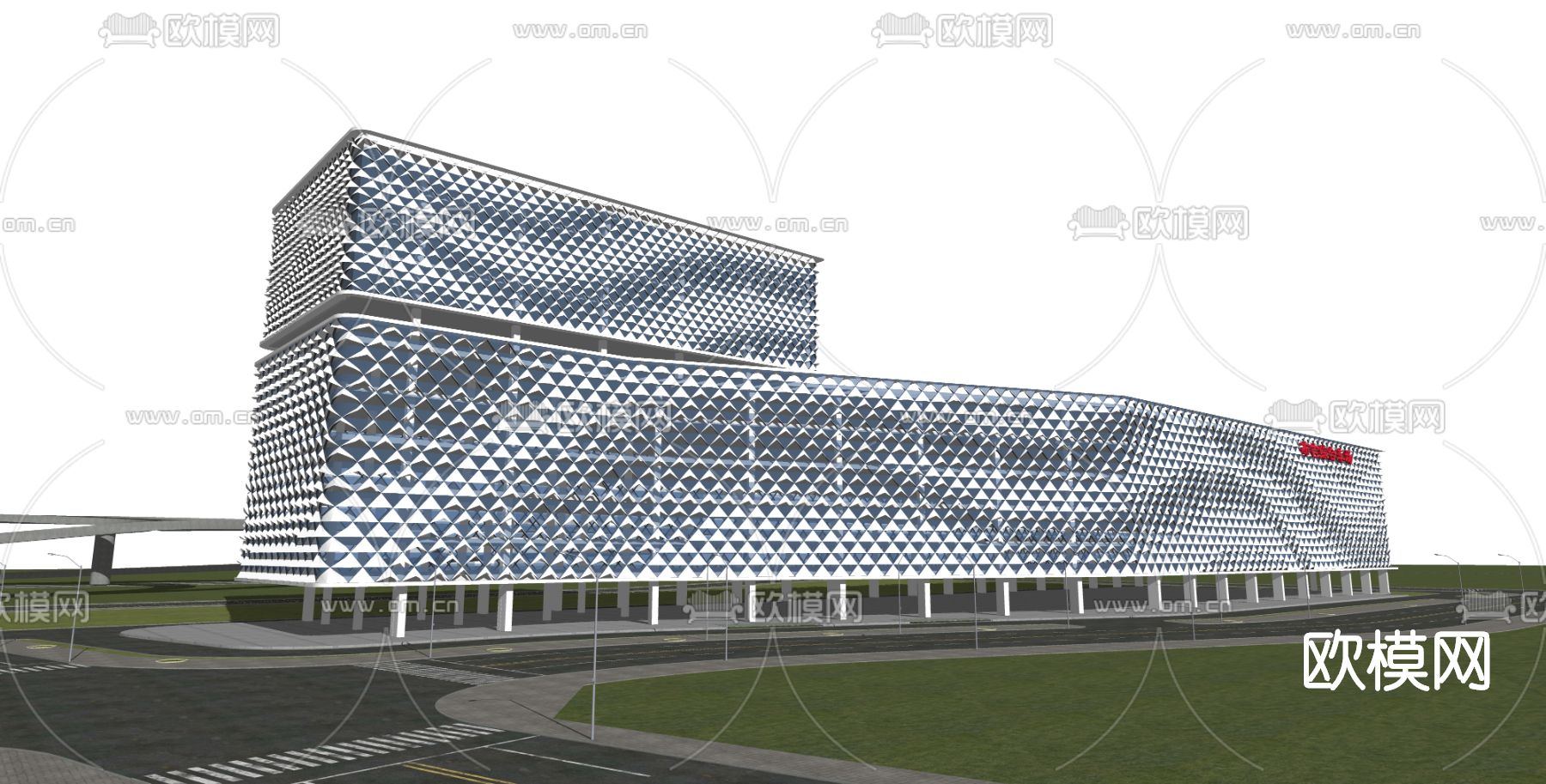 现代停车楼su模型下载（渲染图2）