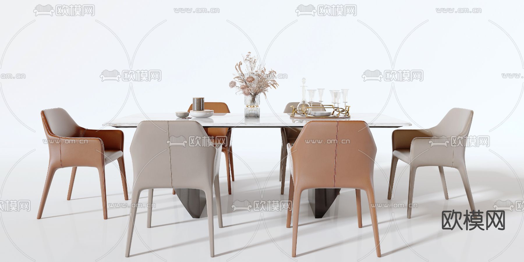 现代大理石餐桌椅3d模型下载（渲染图4）