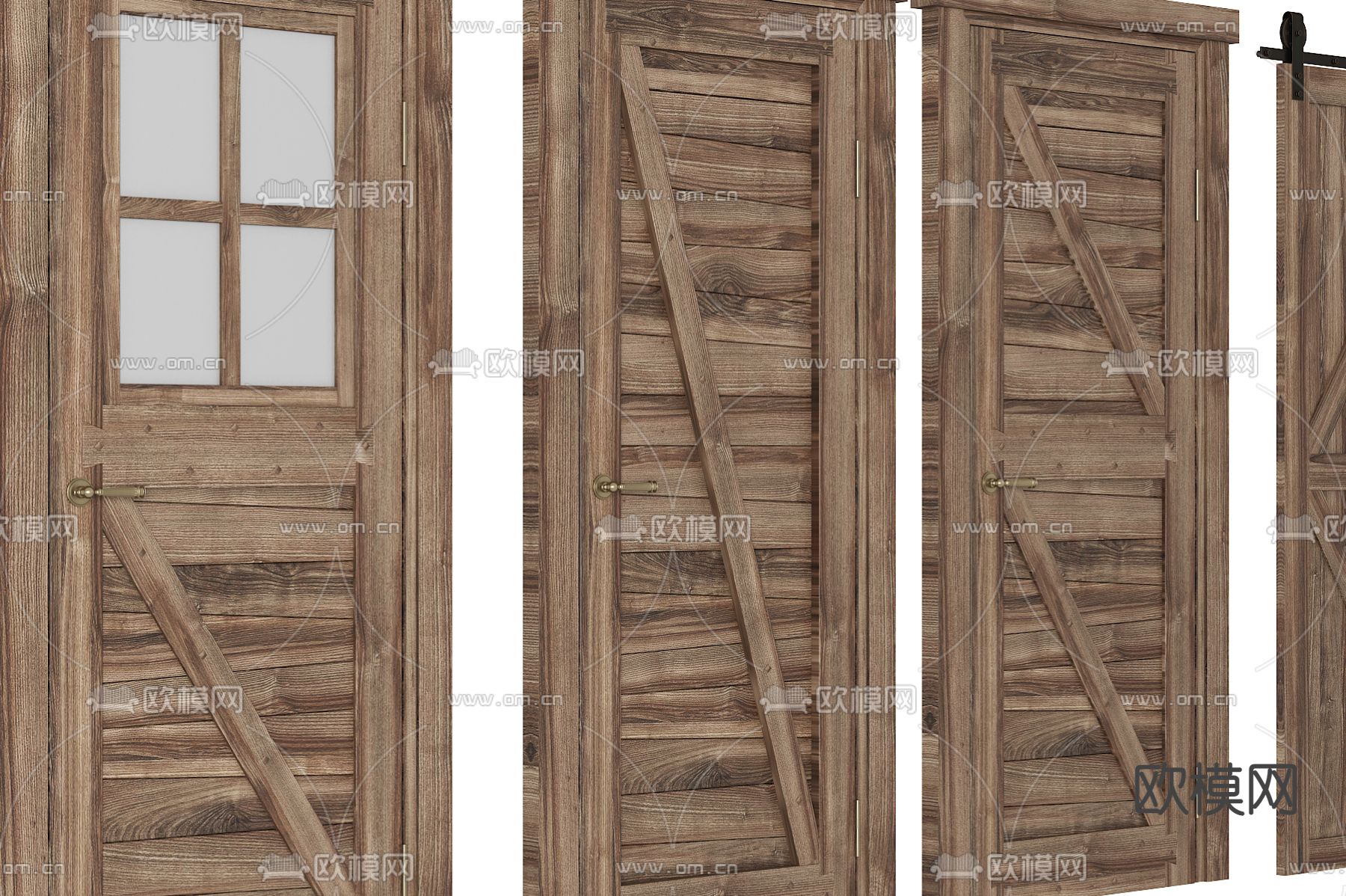 工业风实木谷仓门3d模型下载（渲染图1）