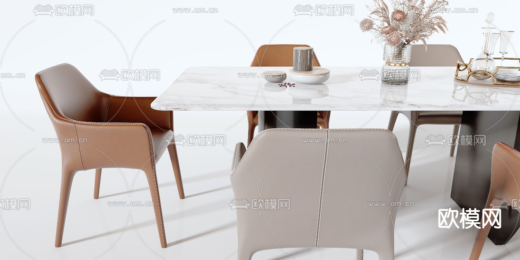 现代大理石餐桌椅3d模型下载（渲染图3）