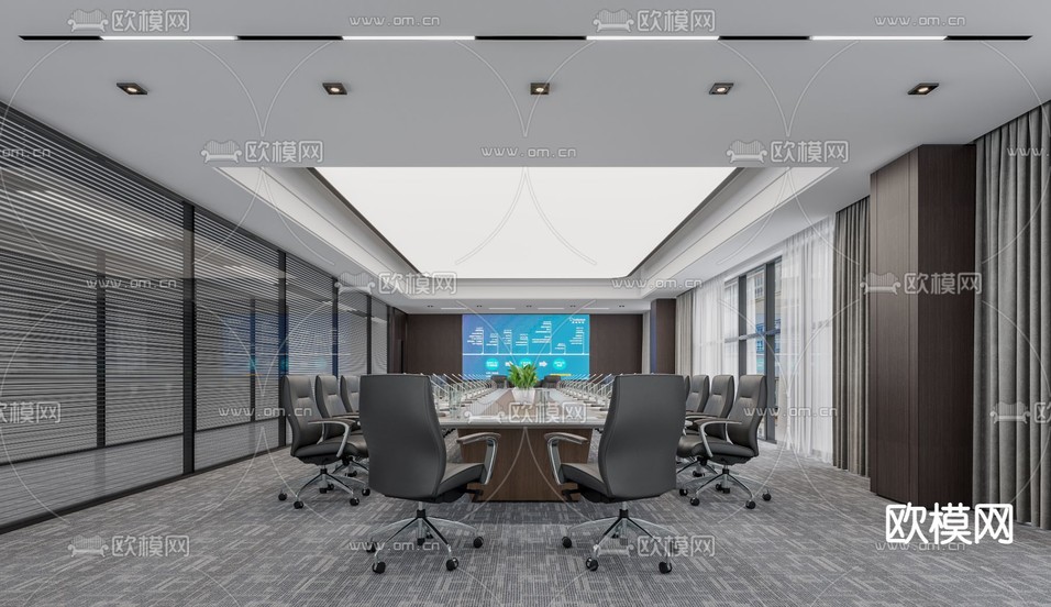 现代会议室3d模型下载
