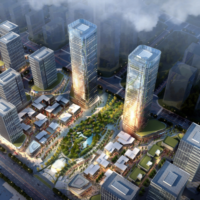  现代办公楼鸟瞰su模型 