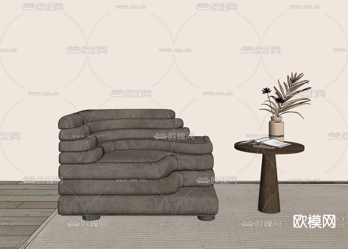 侘寂风休闲沙发su模型下载（渲染图2）
