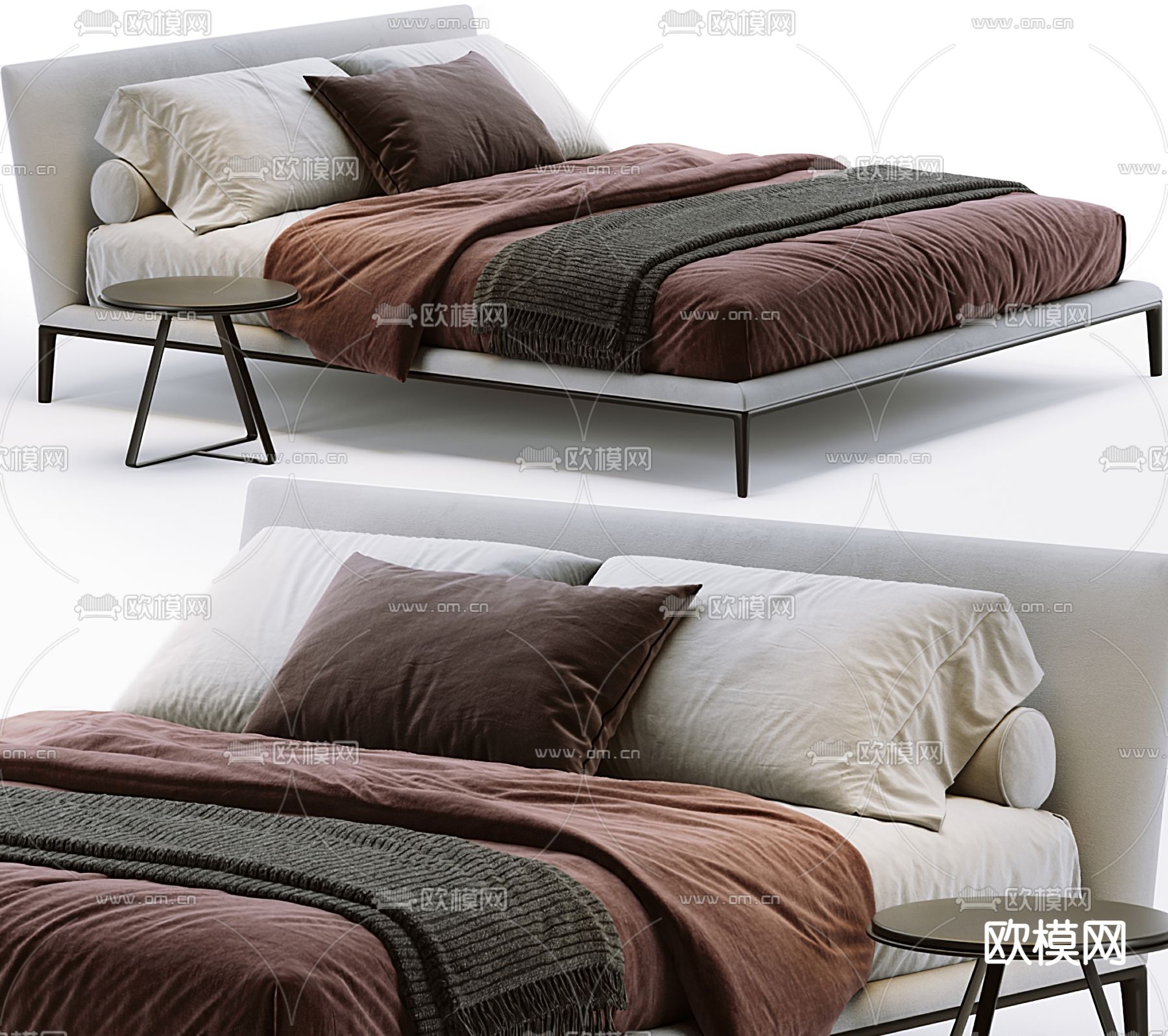 B&B Italia 现代布艺双人床3d模型下载