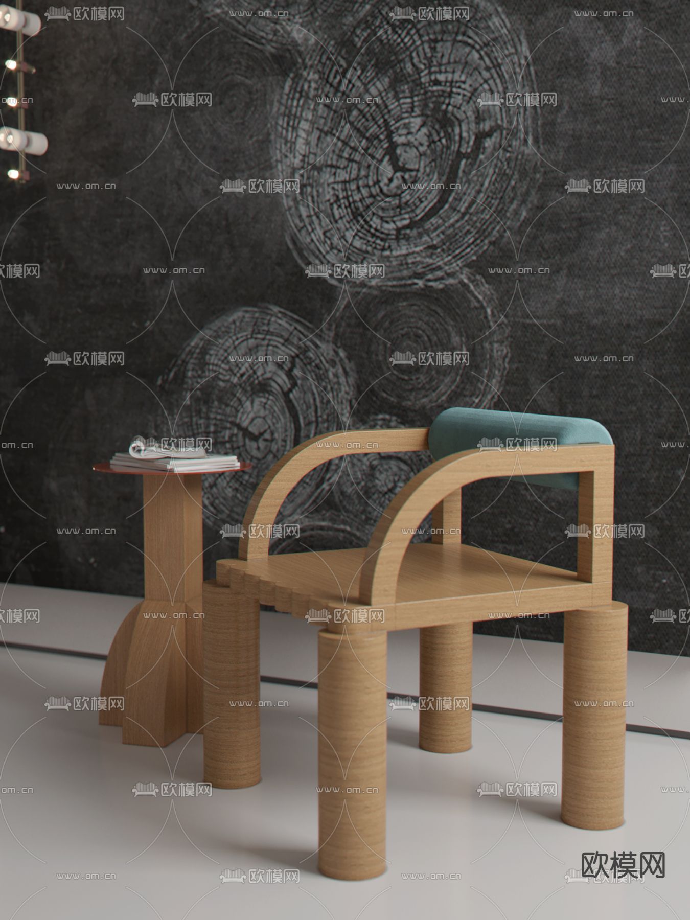 现代长条装饰灯儿童椅3d模型下载（渲染图3）