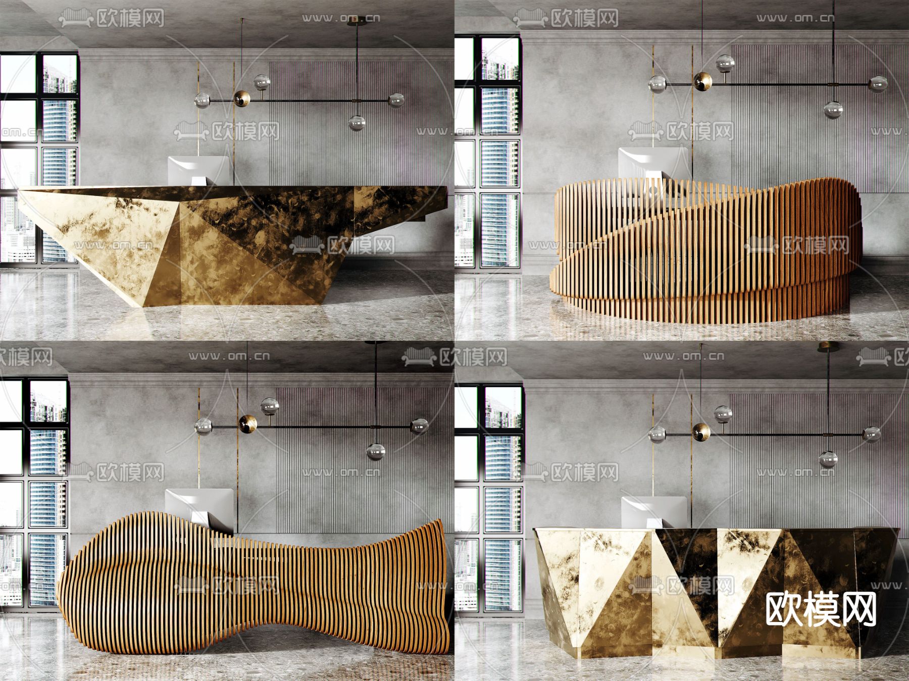 现代前台接待台3d模型下载