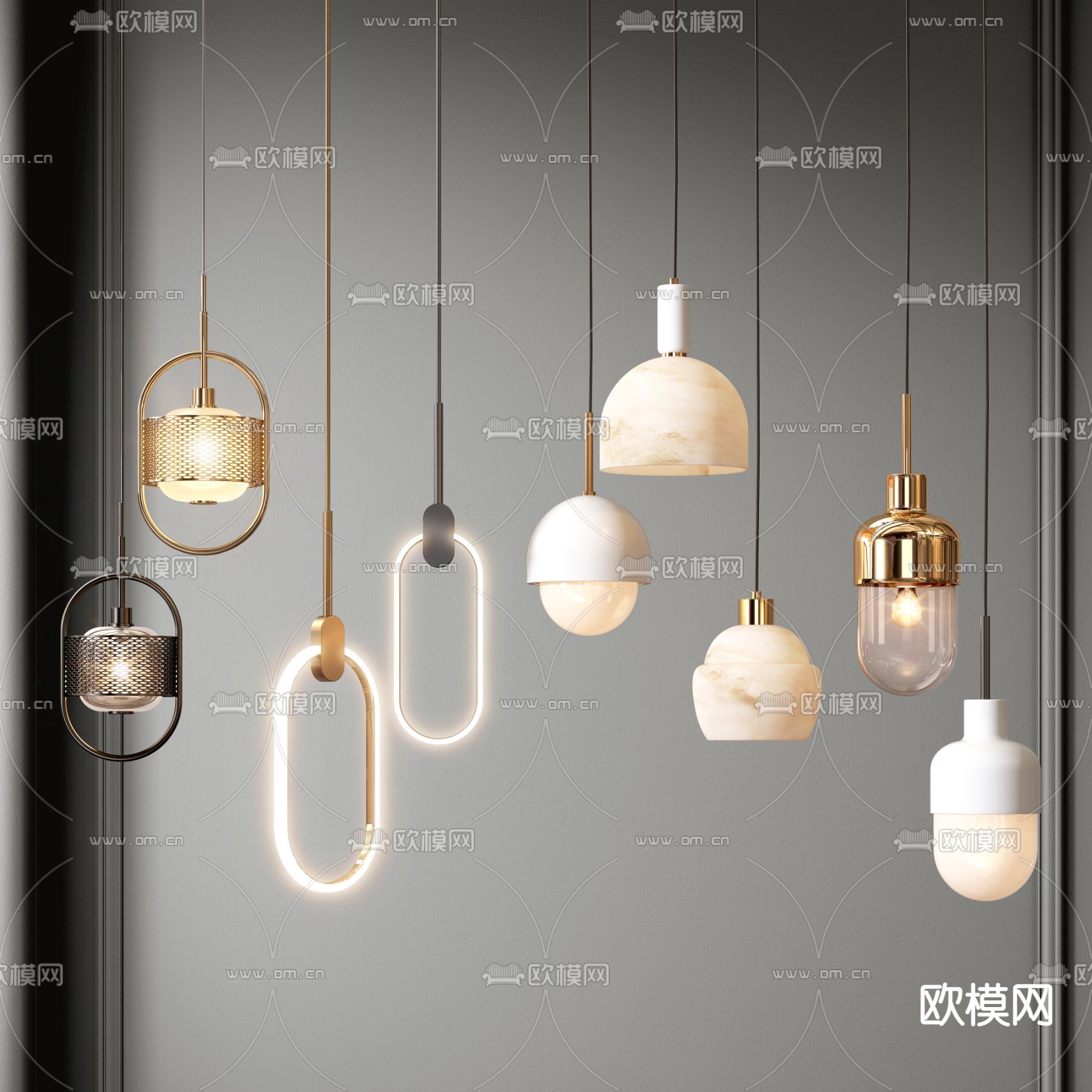 现代金属吊灯3d模型下载