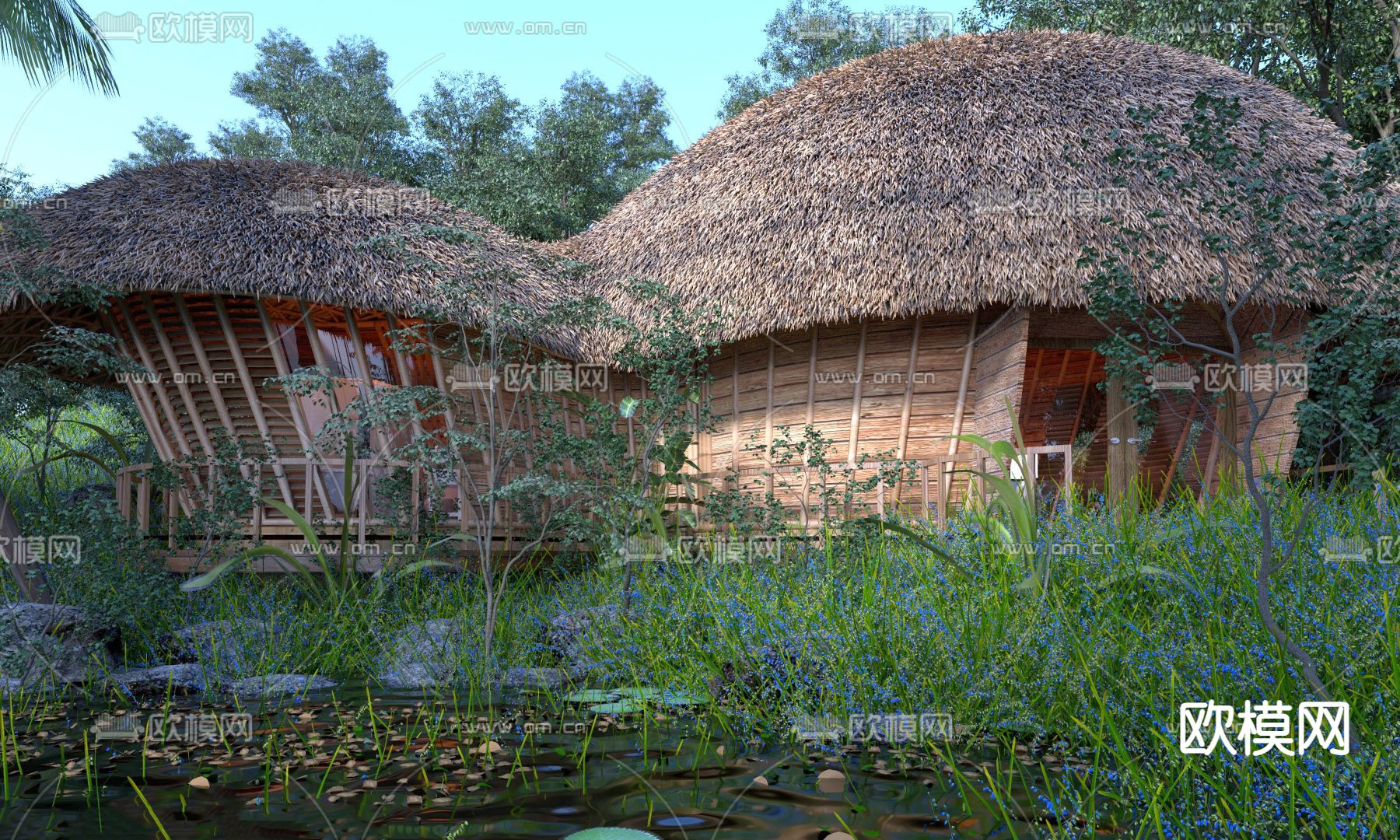 现代户外民宿su模型下载（渲染图1）