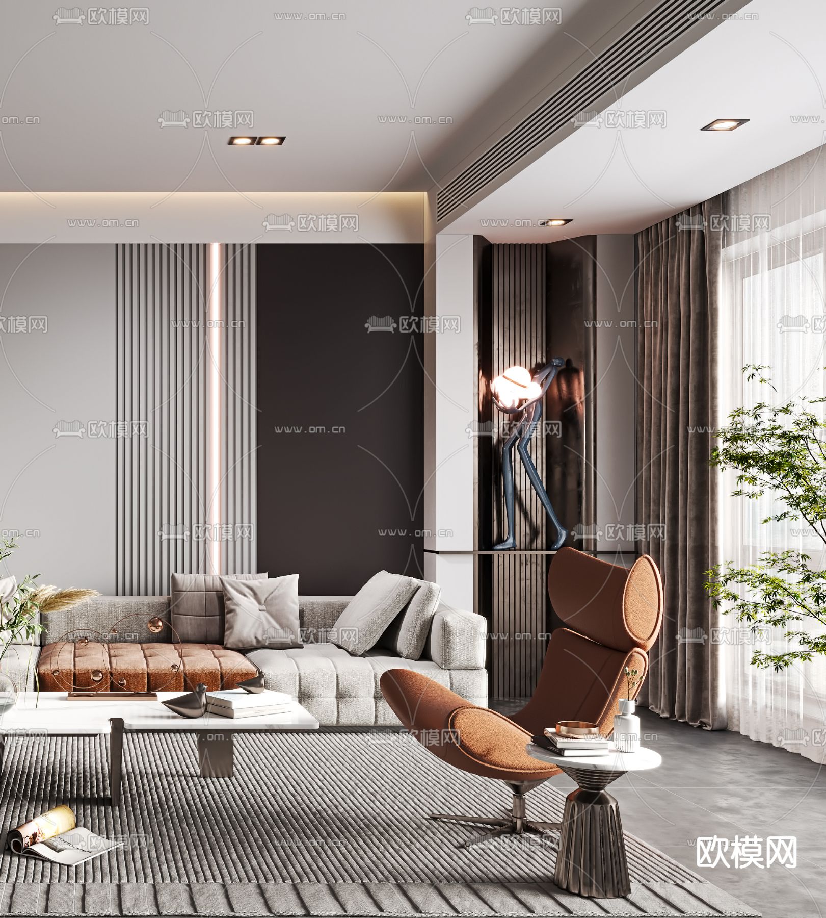 现代布艺转角沙发组合3d模型下载（渲染图3）