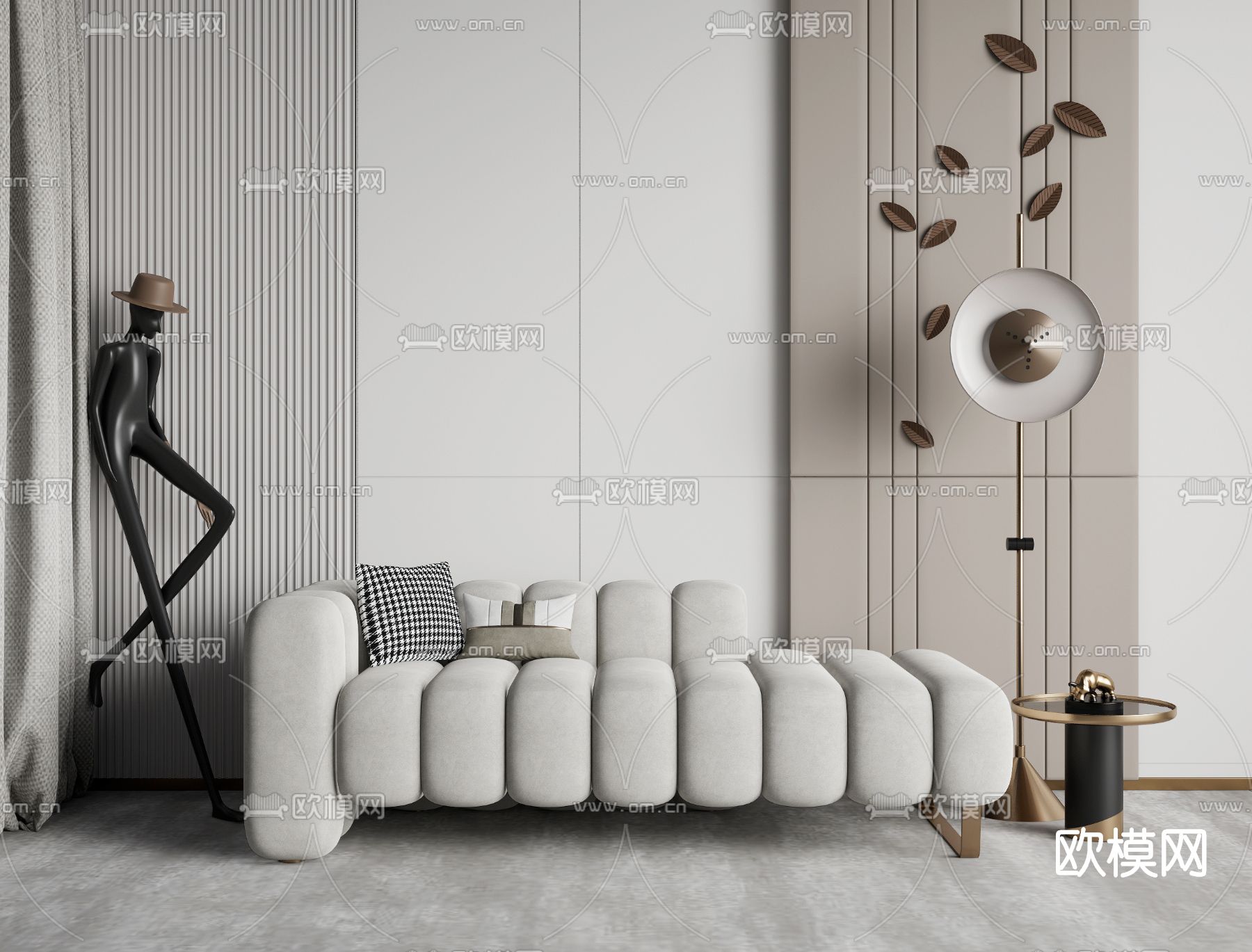 现代布艺休闲沙发su模型下载（渲染图1）