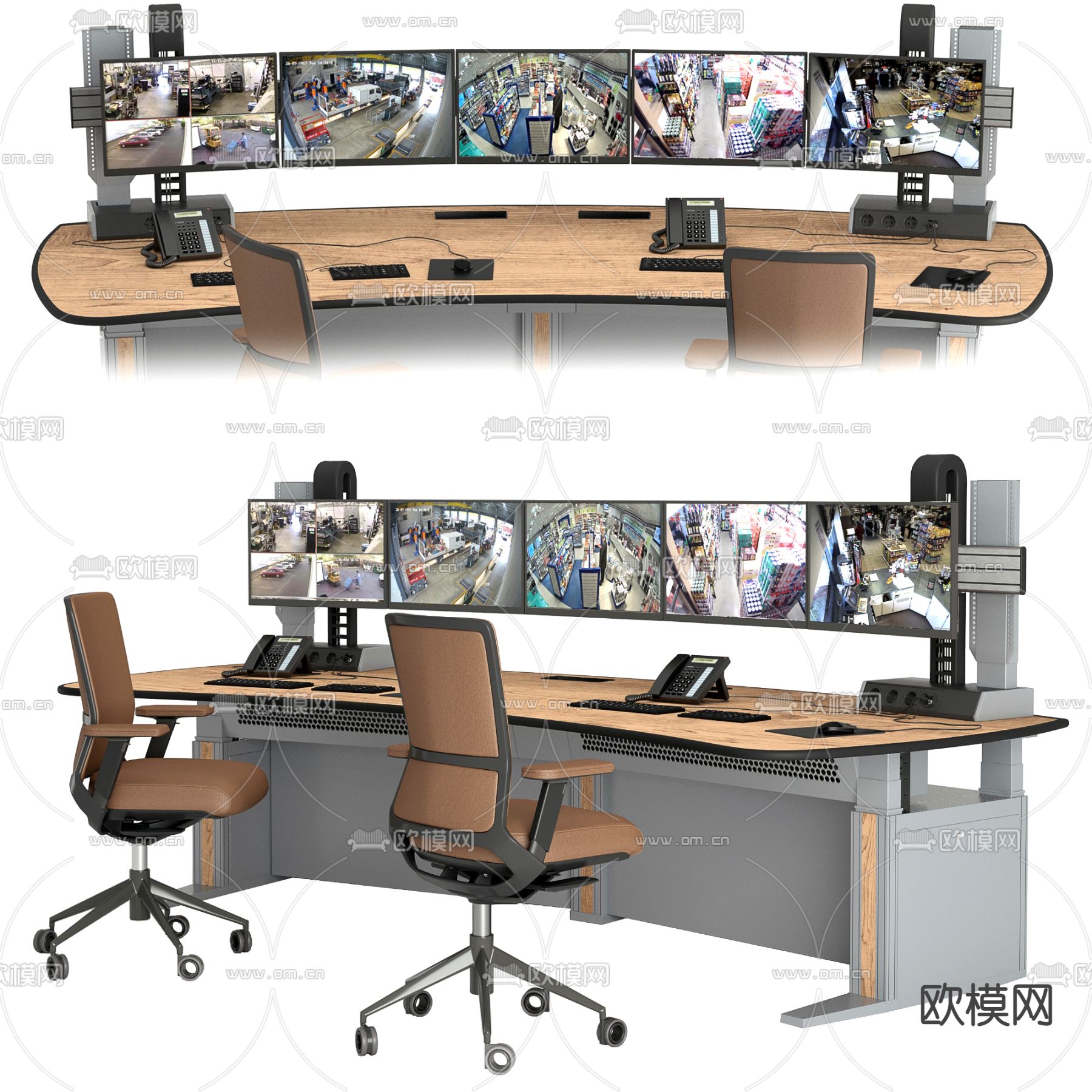 现代监控室监控台桌椅3d模型
