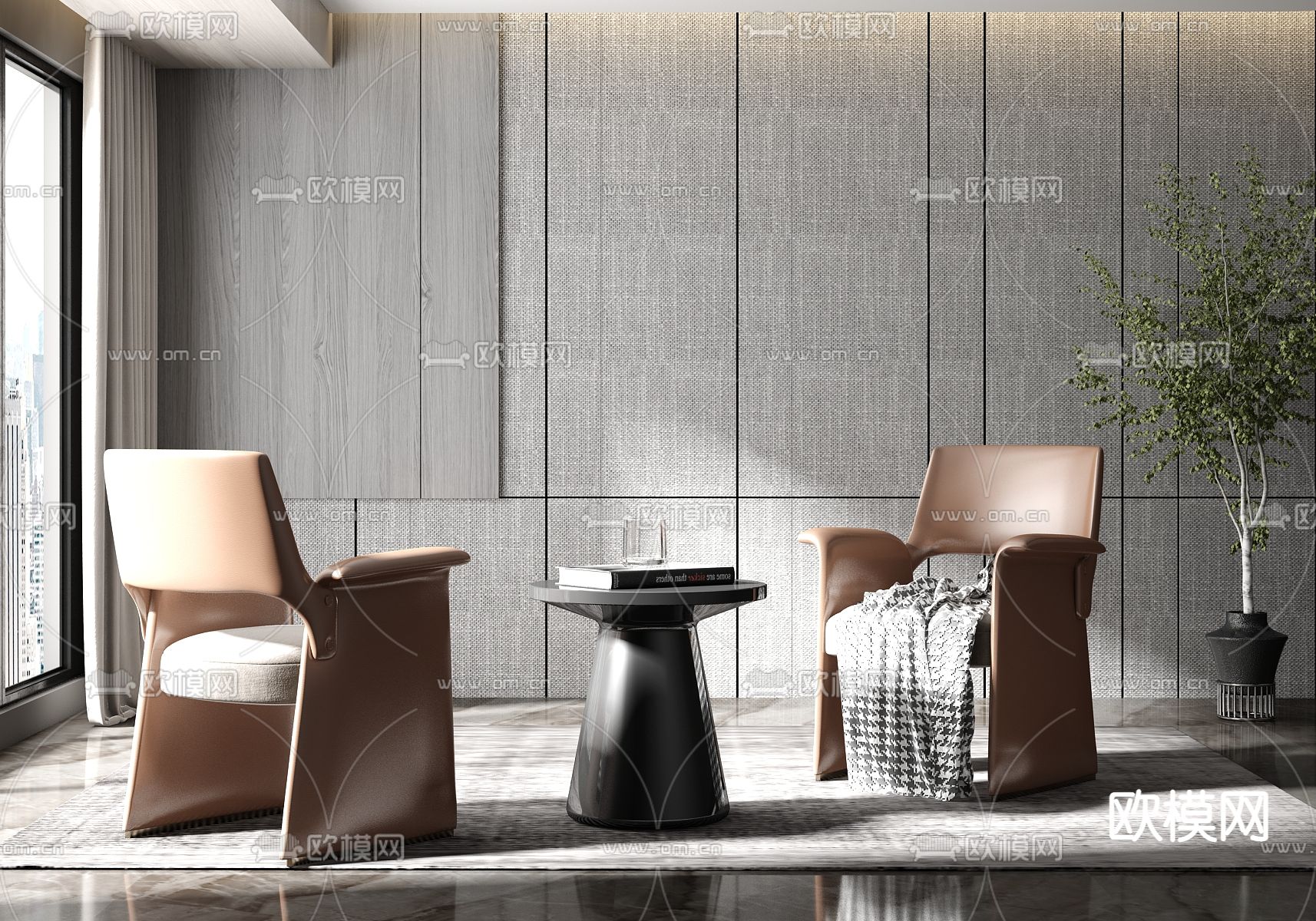 现代皮革休闲椅3d模型下载