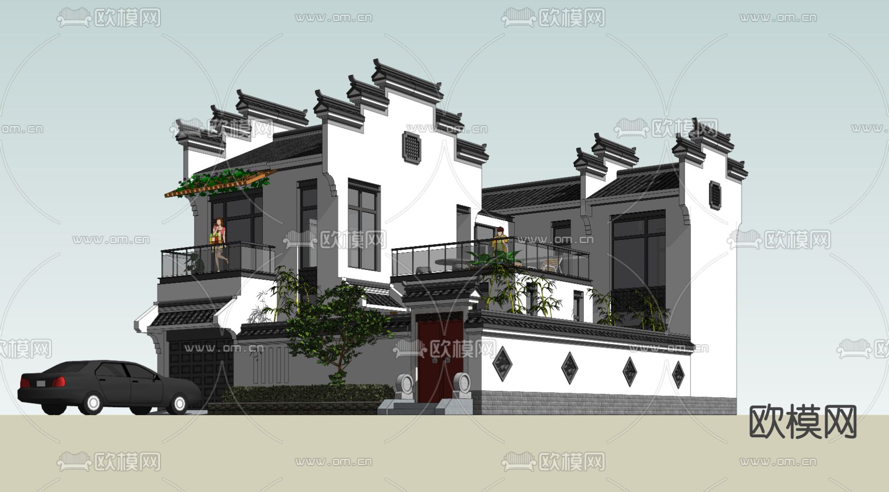 中式住宅建筑su模型下载（渲染图4）