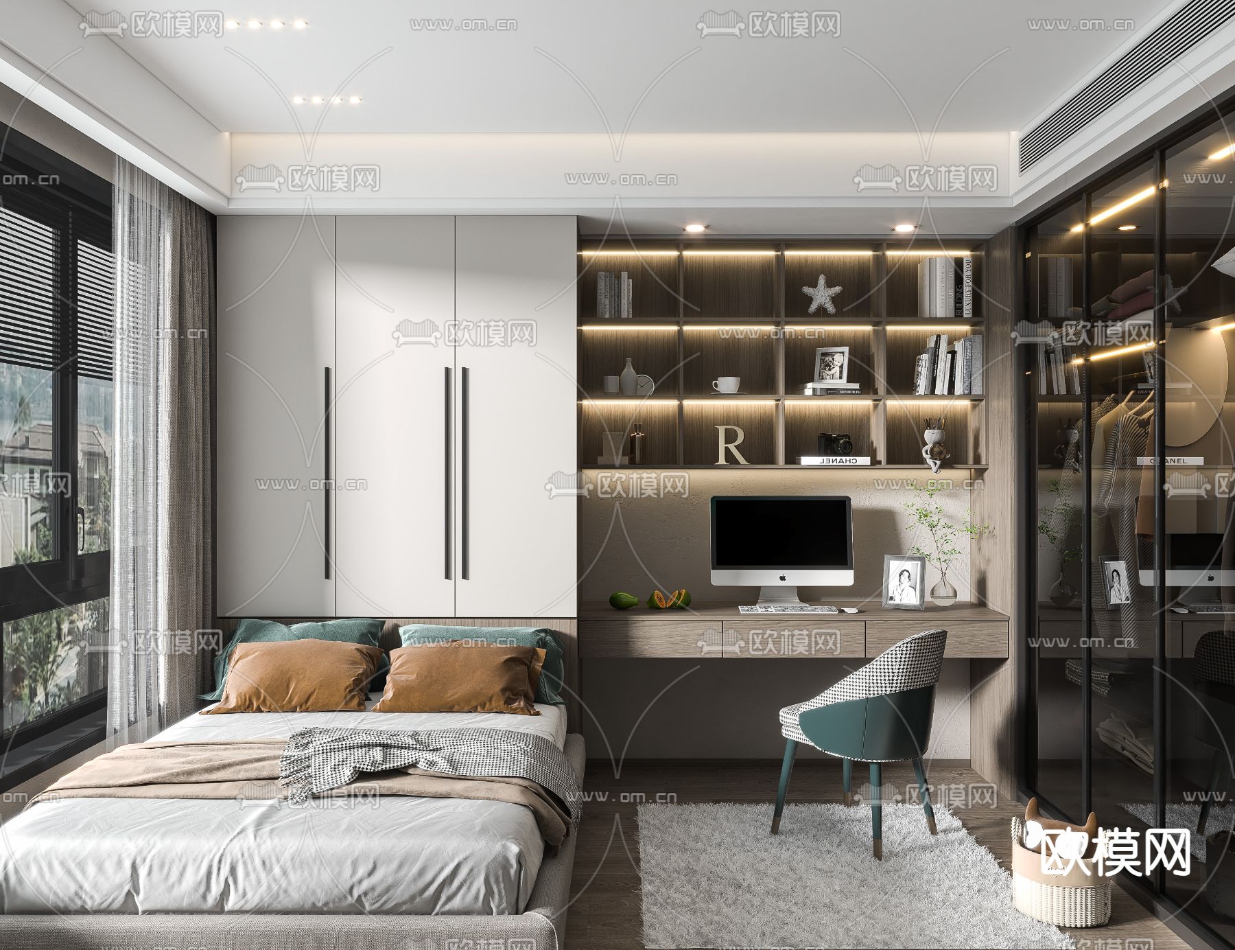现代榻榻米卧室3d模型下载（渲染图1）