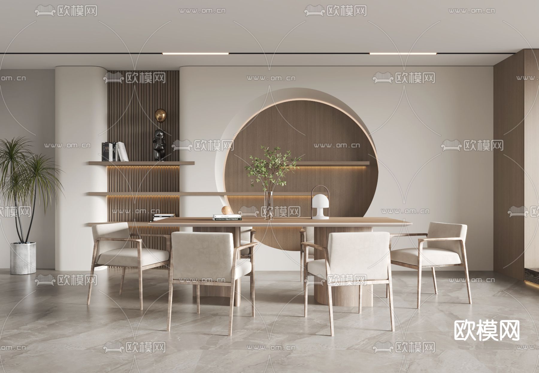 侘寂实木条形餐桌椅3d模型下载