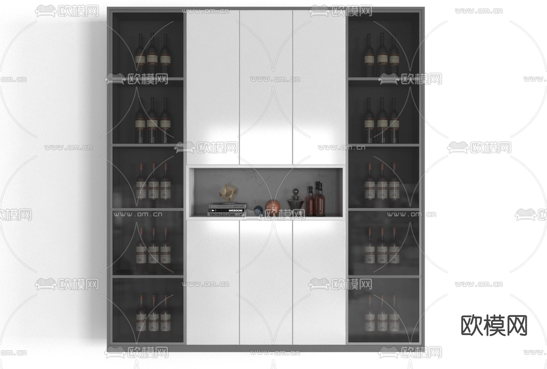 现代实木酒柜免费3d模型下载